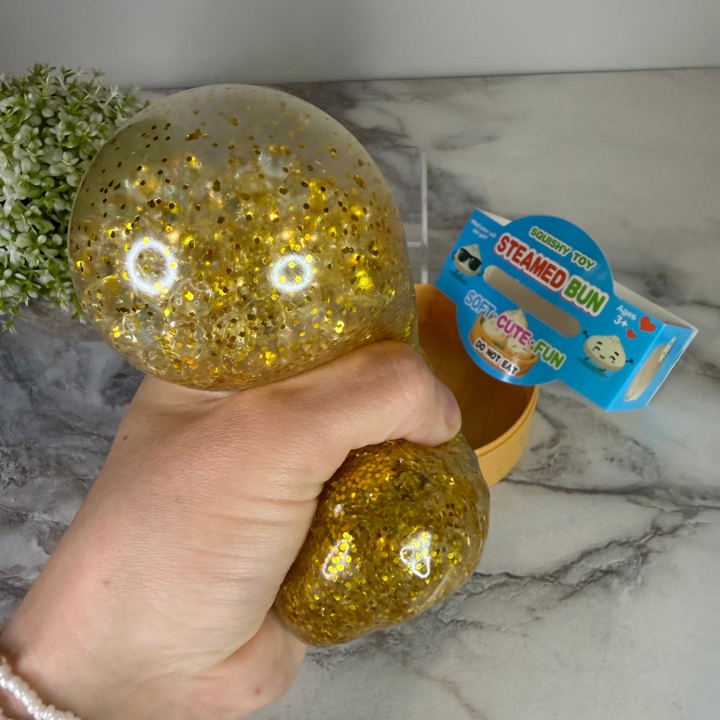 Squishy Toy - Viral Dumpling, Gold Glitter + Water Beads