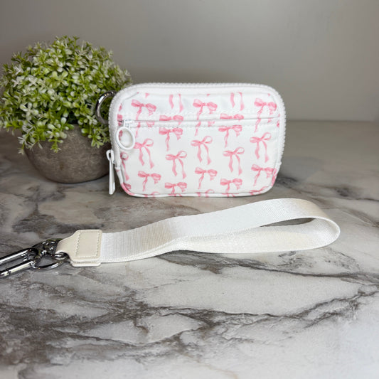 Rue - Nylon Wristlet Wallet - White Pink Bow